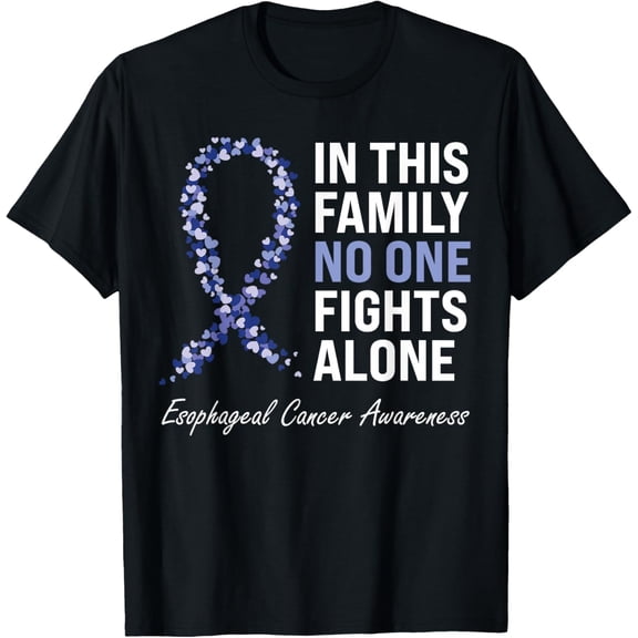Playful Comfort Tee - Esophageal Cancer Awareness Gifts Co. Purple Periwinkle Ribbon Cancer Awareness T-Shirt for Women - Black, Short Sleeve, Crew Neck, Classic Fit, Pull On, Small