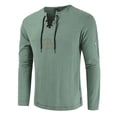 thumbnail image 4 of Mens Linen Shirt Long Sleeve Casual Button Down Top Loose Fit Breathable Summer Beach Henley Tunic Tee for Men Lightweight Green 4XL, 4 of 7