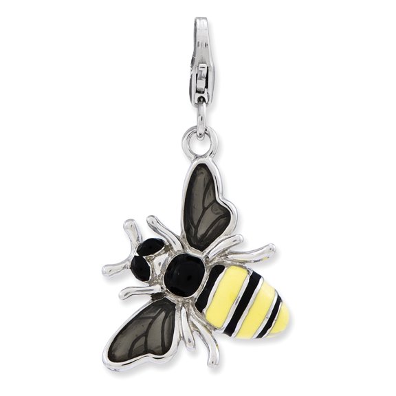 Sterling Silver Amore La Vita Rhodium-Pl Enameled 3-D Bee Charm (42 X 18) Made In China qcc723