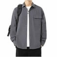 thumbnail image 3 of Wrtxtat Button Down Shirts for Men Lapel Long Sleeve Solid Color Shirts with Chest Pocket Cotton Cozy Stretch Soft Regular Fit Work Shirts Gray L, 3 of 7