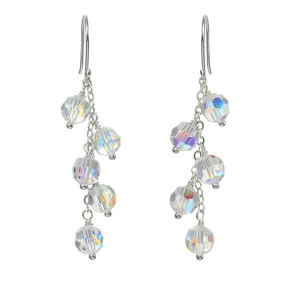 LTC Designs Austrian Crystal Aurora Borealis Shower Drop Fishhook Earrings on Sterling Silver Chain for Women, and Men, Weddings, Birthdays, and Special Occasions