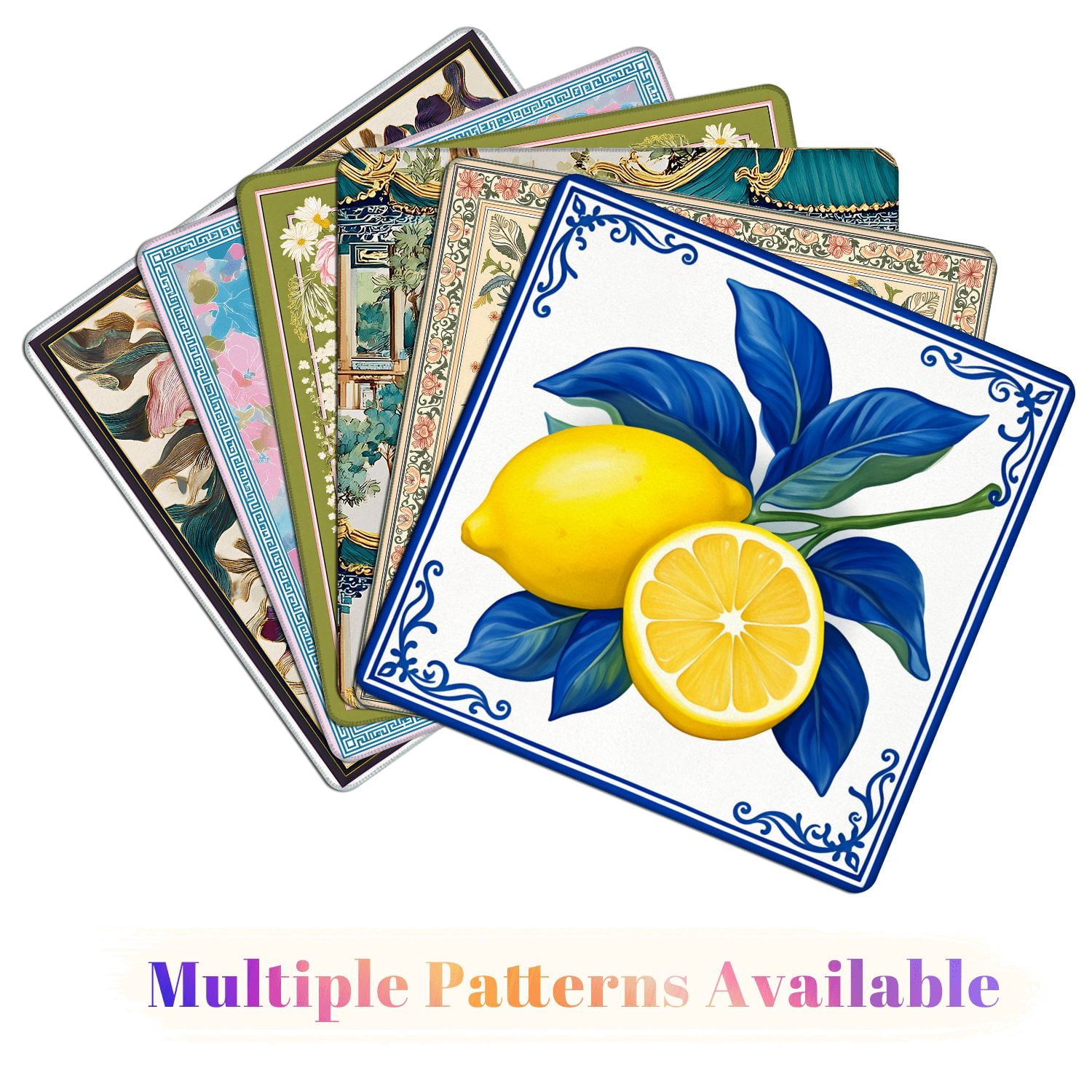 Mahjong Mat 31.5" x 31.5" Yellow Lemons Blue Leaves Decorative Frame Non-Slip Noise Reduction American Mahjong Tiles Table Cover for Dominoes Poker Card Board Games Gift