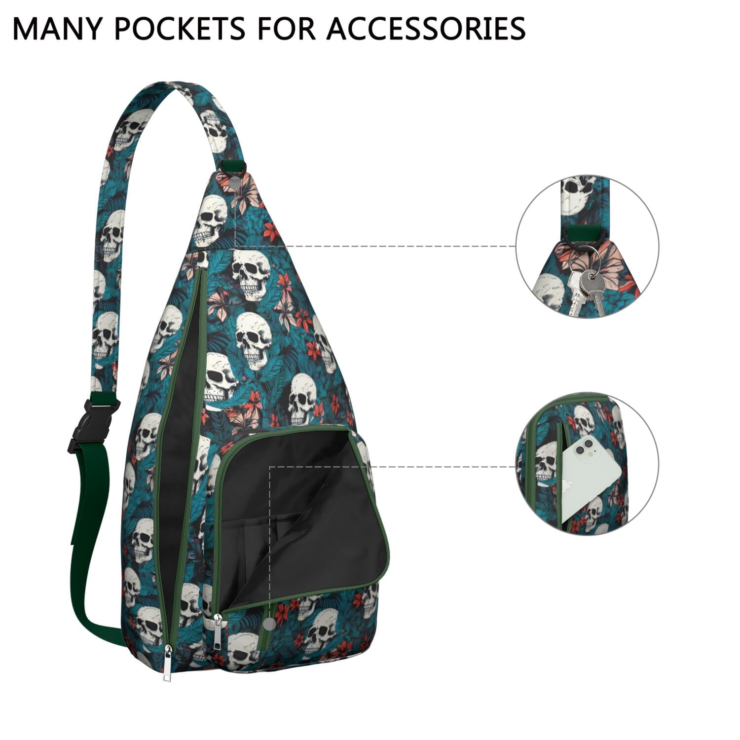"Dead Day Inspired Crossbody Bag, Mexican Skull & Butterfly Print Shoulder Pack, Lightweight Durable Sling Bag for Men, Water-resistant Tactical Chest Bag with Retro Design"