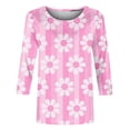 thumbnail image 5 of AnuYalue 3/4 Length Sleeve Womens Tops Plus Size O Neck T Shirts Cute Floral Print 3/4 Sleeve Trendy Blouse 2025 Summer Casual Slim Tee Fashion Crewneck T-Shirt, 5 of 5