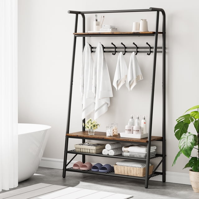 Gaderth Coat Rack Hall Tree With Shoe Storage Bench, 4 In 1 Entryway Organizer With 5/10 Hooks, Hanging Rod And 3 Tier Shoe Rack, Freestanding Metal Hall Tree For Hallway Front Door Mudroom