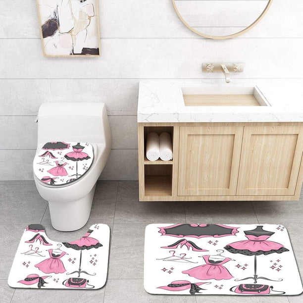 ABPHQTO Tacones y vestidos Vestidos elegantes inspirados en boutiques Perchas Estilo de dibujos animados Juego de alfombras de baño de 3 piezas Alfombra de baño Alfombra de contorno y tapa de inodoro