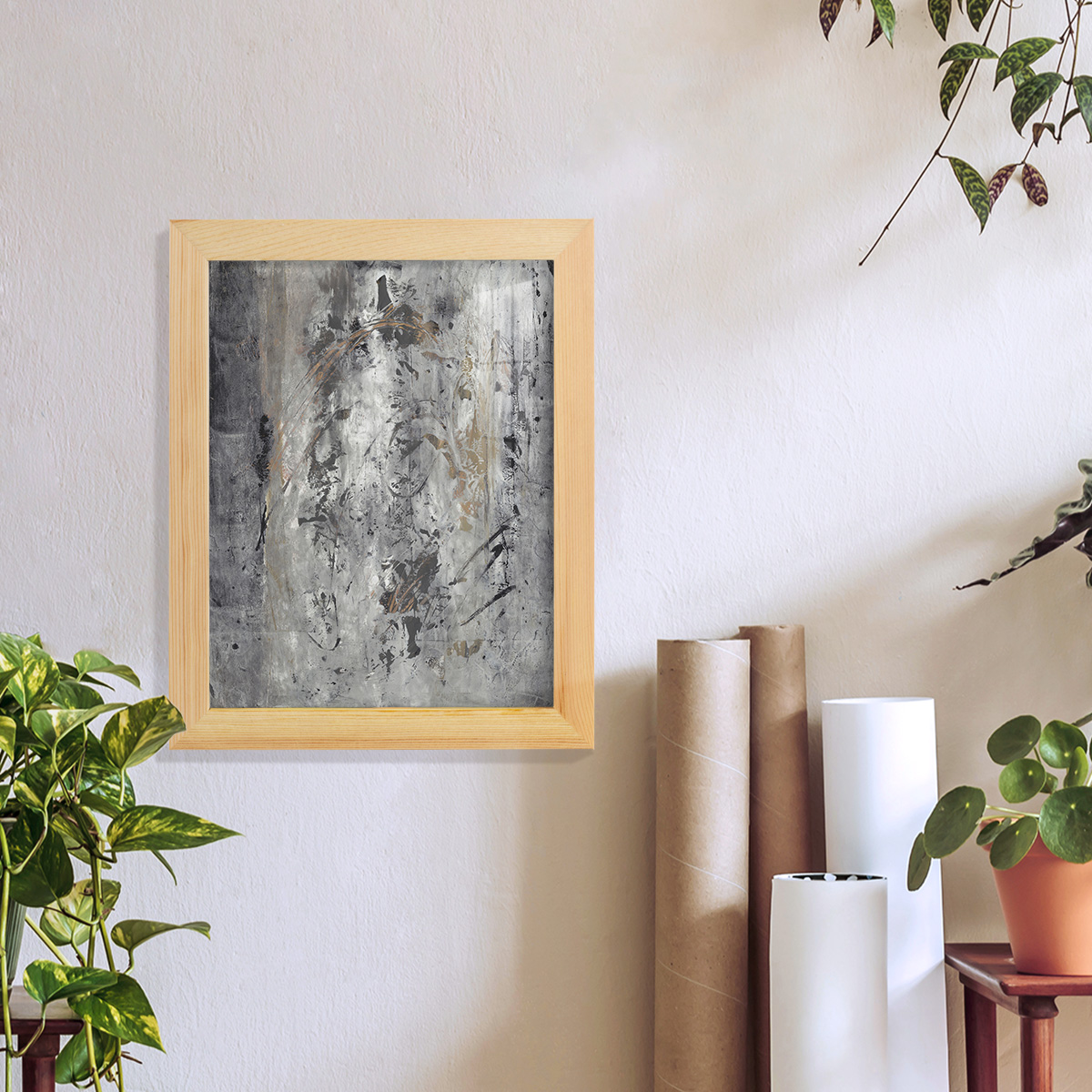 Ancient Marks II - Framed Print w/glass - Natural Wood