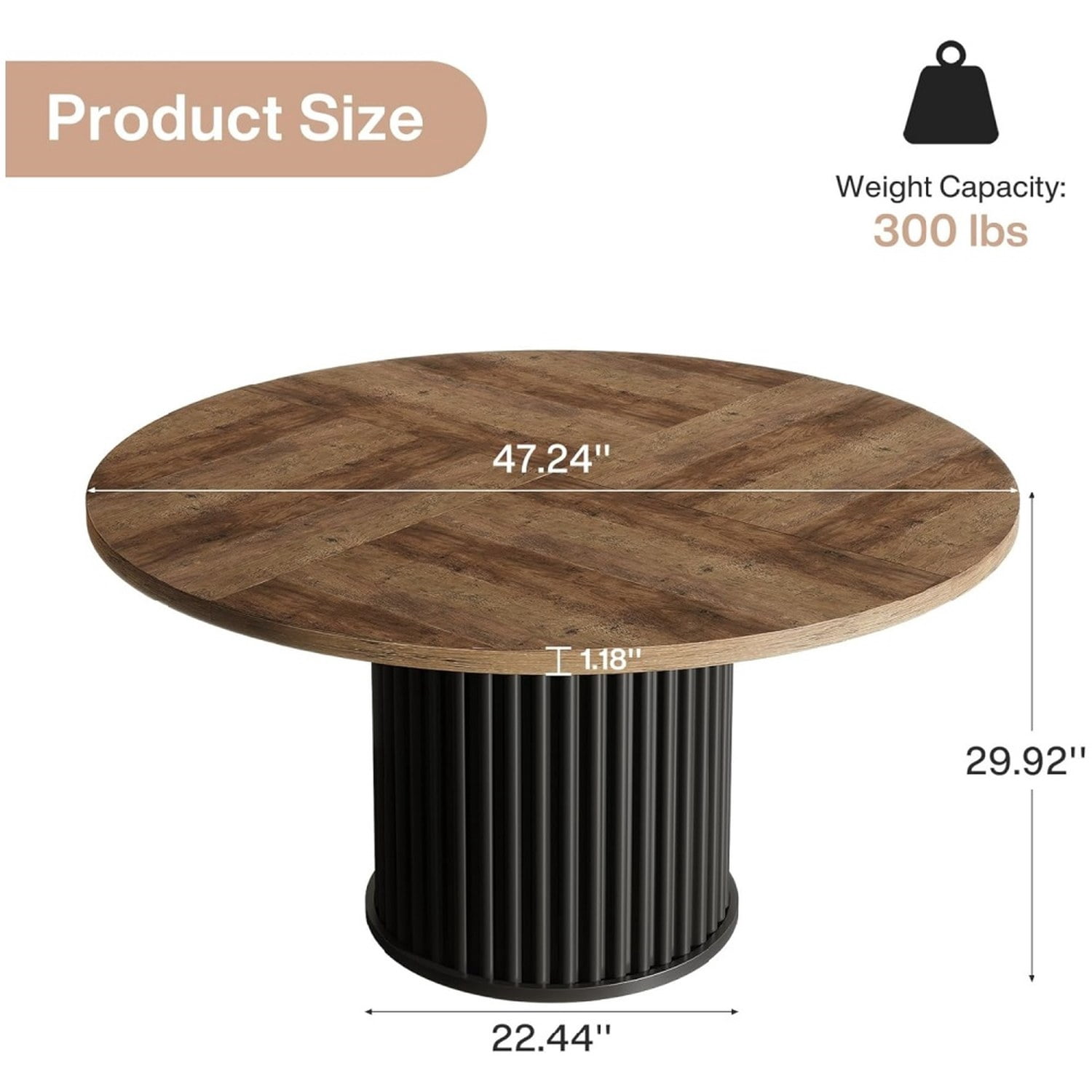 Astoutdoor Round Dining Table, 47.24 in, Seats 6, Black