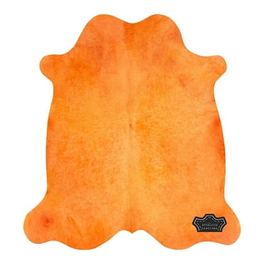 100% Genuine Leather Real Cowhide Rug Color Dyed in Burnt Orange | Large 6' x 7'