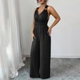 thumbnail image 6 of Qiopertar Women's V-Neck Sleeveless Jumpsuit Casual Loose Fit Romper with Pockets Travel Beach Vacation Sun Protection Comfy Solid Color Jumpsuit, Black XL, 6 of 7