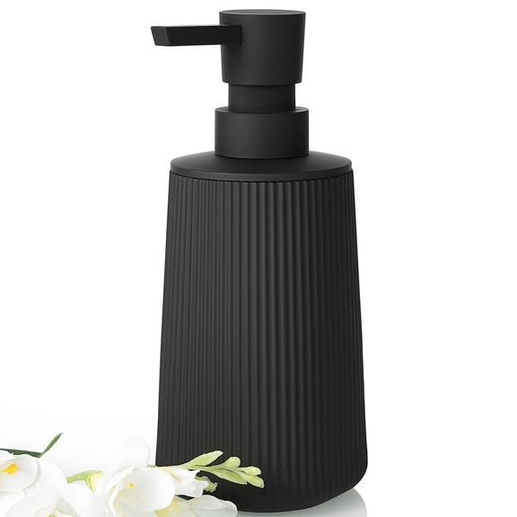 Modern Striped Soap Dispenser Matte Black Finish Rust-Resistant Pump for Sink Countertop Bathroom Kitchen 8.5 oz Liquid Holder, black