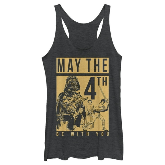 Women's Star Wars May the Fourth Two Tone Box Racerback Tank Top Black Heather Small
