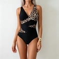 thumbnail image 2 of DHFJKG One Piece Swimsuit Women Wide Straps V Neck Ruched Color Block Leopard High Cut Bathing Suit Soft Beachwear, 2 of 4