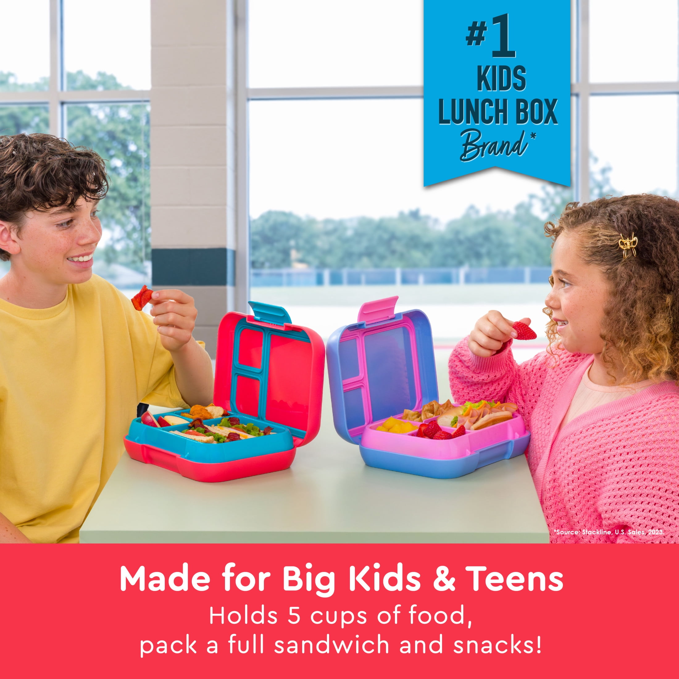 Bentgo® Pop - Leak-Proof Lunch Box & Removable Divider for Ages 8+ & Teens - Lunch Container Holds 5 Cups of Food; 3-4 Compartments; Microwave/Dishwasher Safe; 2 Year Warranty (Flame Red/Turquoise)