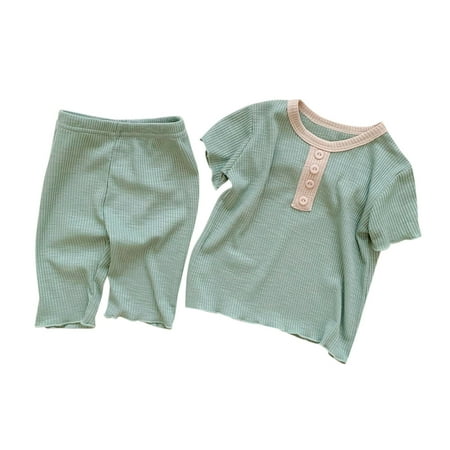 

Toddler Boys Outfits Kids Baby Girls Ribbed Patchwork Short Ruffled Sleeve T Shirt Blouse Tops Solid Shorts Pants Sleepwear Pajamas Set 2Pcs Clothing Sets for Boys Size 12-18 Months