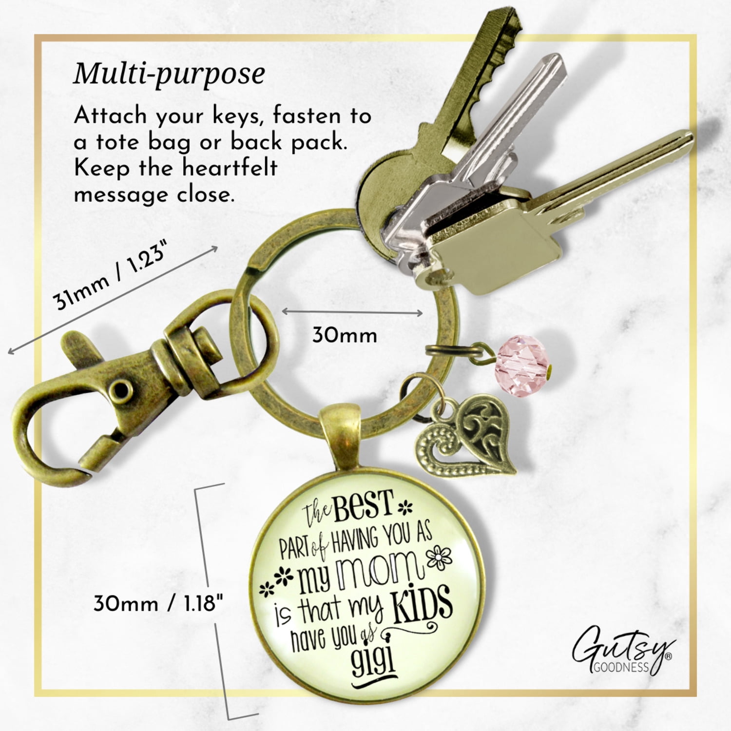 Gigi Keychain Gutsy Goodness Bronze Metal Best Part Mom Kids Have Grandma Adult Female Jewelry Gift from Daughter