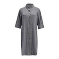 thumbnail image 4 of Jamsmile Women Dress Button Half Sleeve Lapel Casual Cotton Summer Shirts Dresses Casual Loose Beach Vacation Holiday Sundress, 4 of 5