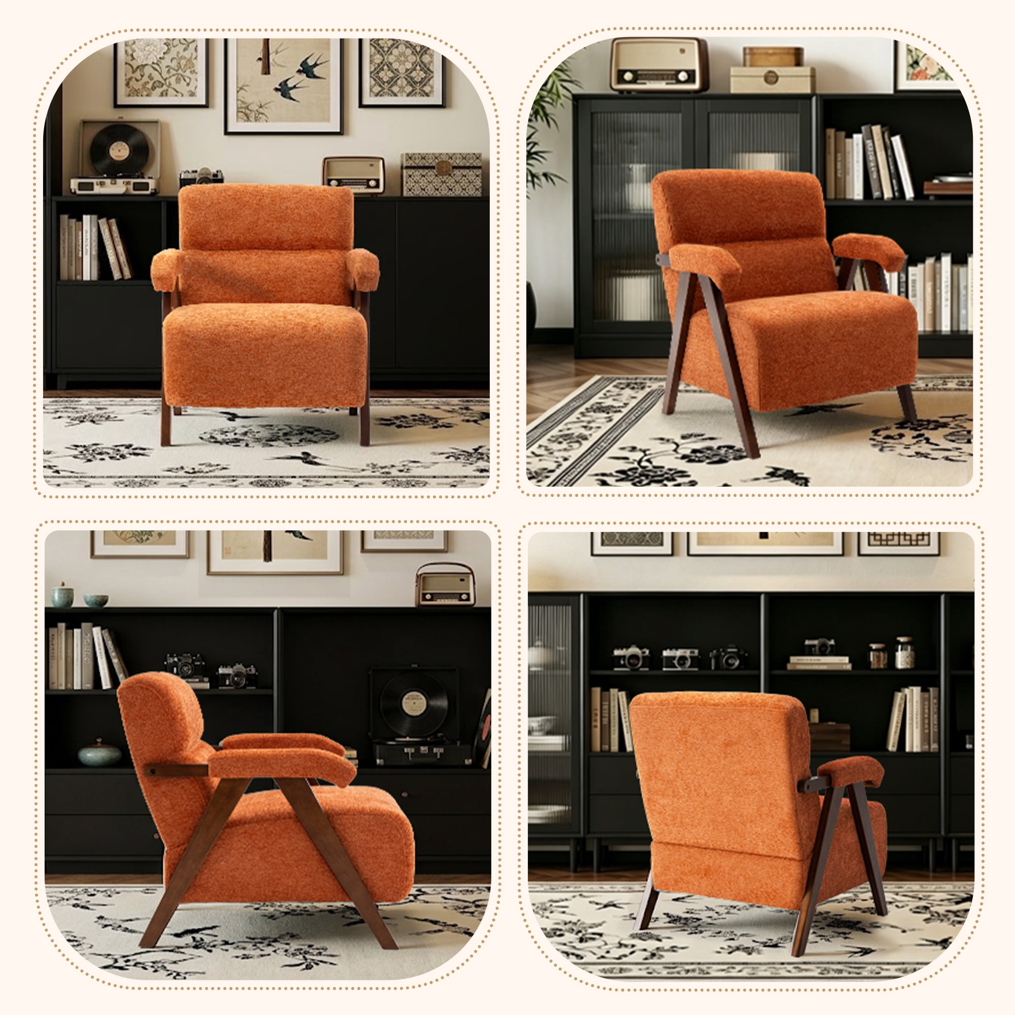 MOONMISS Mid-Century Accent Chair（Set of 2），Armchair for Living Room with Thick Cushions,Orange