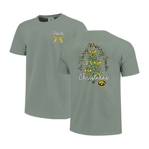 Women's  Light Green Iowa Hawkeyes Christmas Tree Comfort Colors T-Shirt