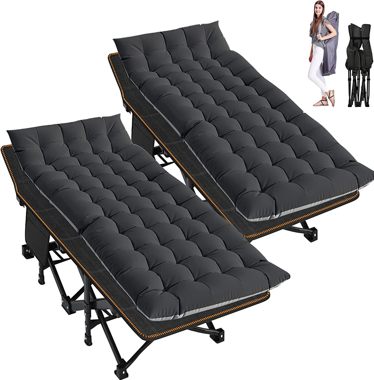 Slsy Camping Cot, Portable Folding Cots for Adults, Heavy Duty Outdoor Sleeping Cot Bed with 2