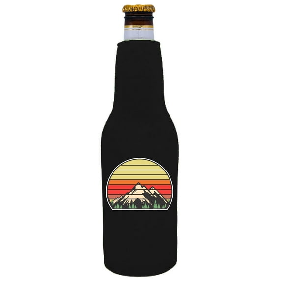 Retro Mountains Beer Bottle Coolie (Black)