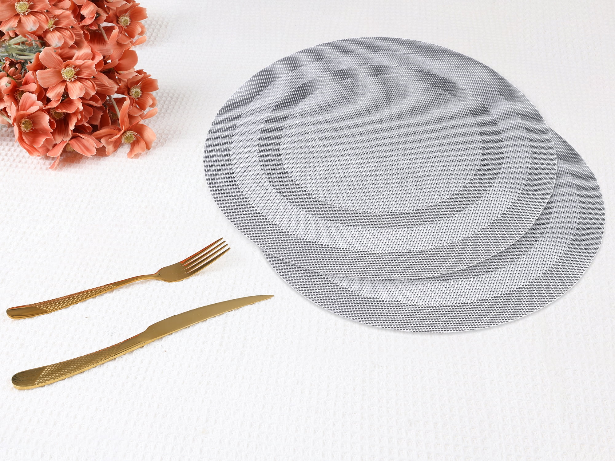 Unique Bargains Set of 6 Round Placemats for Kitchen Dining Table Decor Gray
