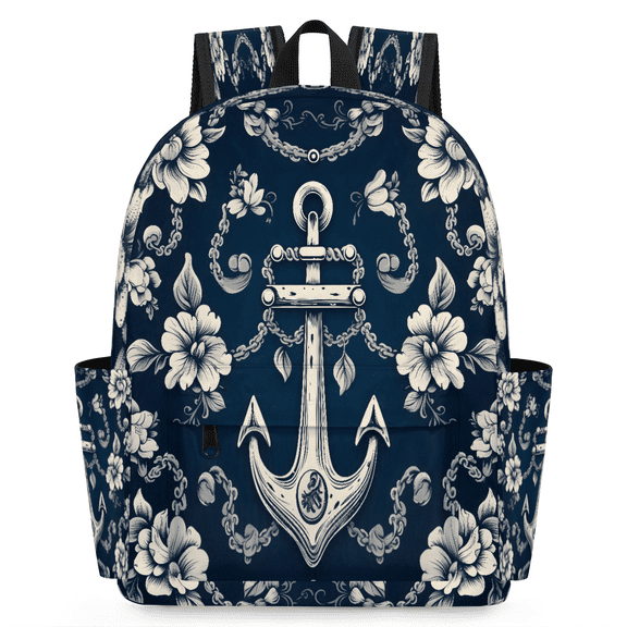 Jiaoprinted Nautical Anchor Backpack for Adults, Breathable Adjustable Strap Casual Daypack, Lightweight Vintage Floral Work Laptop Backpack