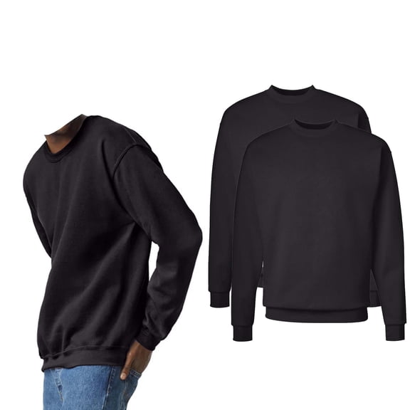 Hanes EcoSmart Men's Long Sleeve Sweatshirt, Moisture-Wicking Fleece Crewneck, Black, 2-Pack, S