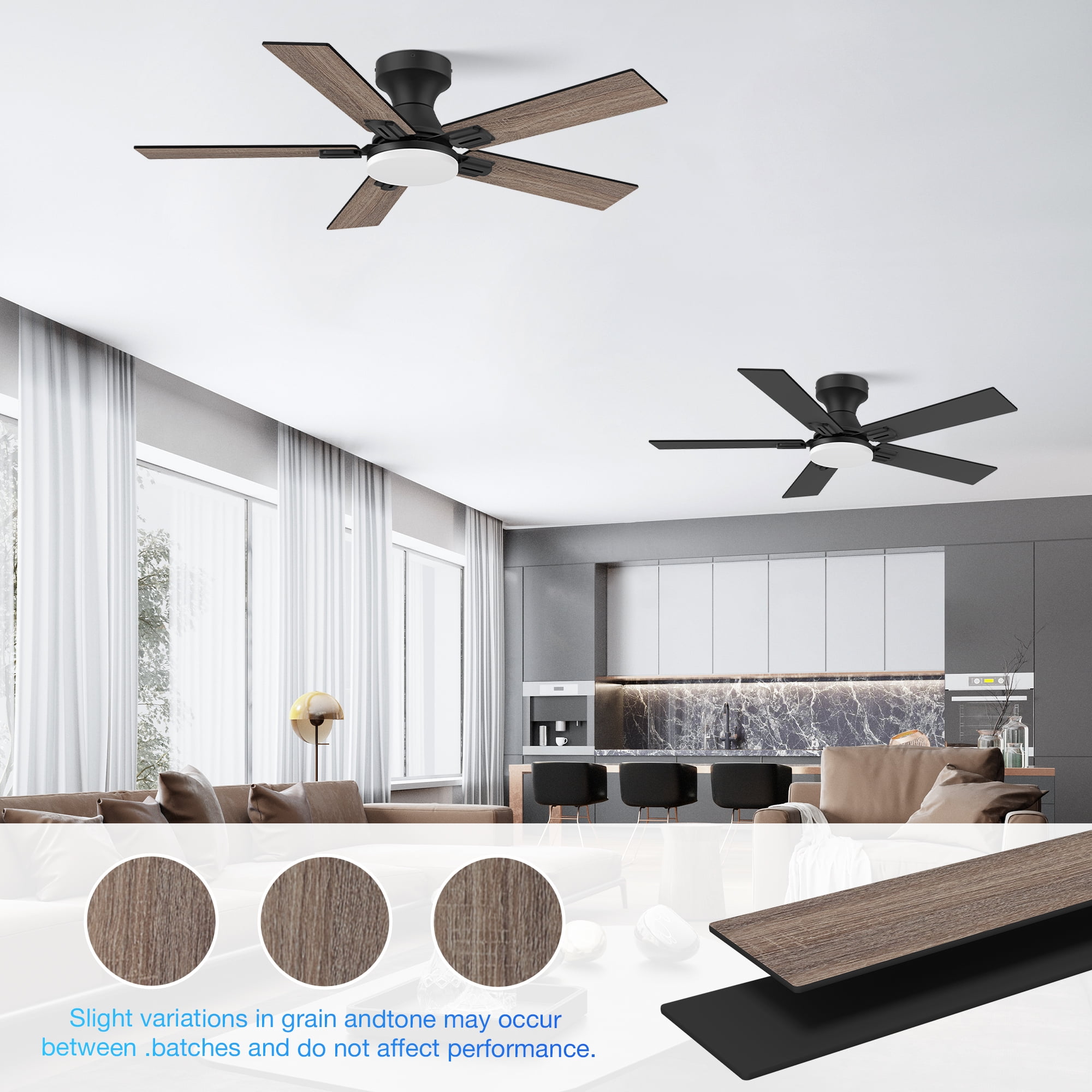 42” Smart Wood Flush Mount Ceiling Fans with Lights Remote,Quiet DC Motor,Outdoor Indoor Low Profile Ceiling Fan,Voice WIFI Alexa App Control,Dimmable,6-speed,for Modern Bedroom Patio