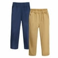thumbnail image 2 of HILEELANG 2PC Big Boys Girls School Uniform Pants Khaki Navy Blue Kids Wrinkle-Free Dress Slacks Elastic Back Waist Classic Fit Pull-On Trousers for Students 9-10Years, 2 of 5