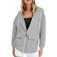 thumbnail image 4 of Women's Full Zip Hooded Sweatshirt with Drawstring, Soft Cotton Blend Casual Pullover with Front Pockets, Oversized Streetwear Jacket for Autumn Winter, Lounge Wear and Daily Activities Grey M, 4 of 6