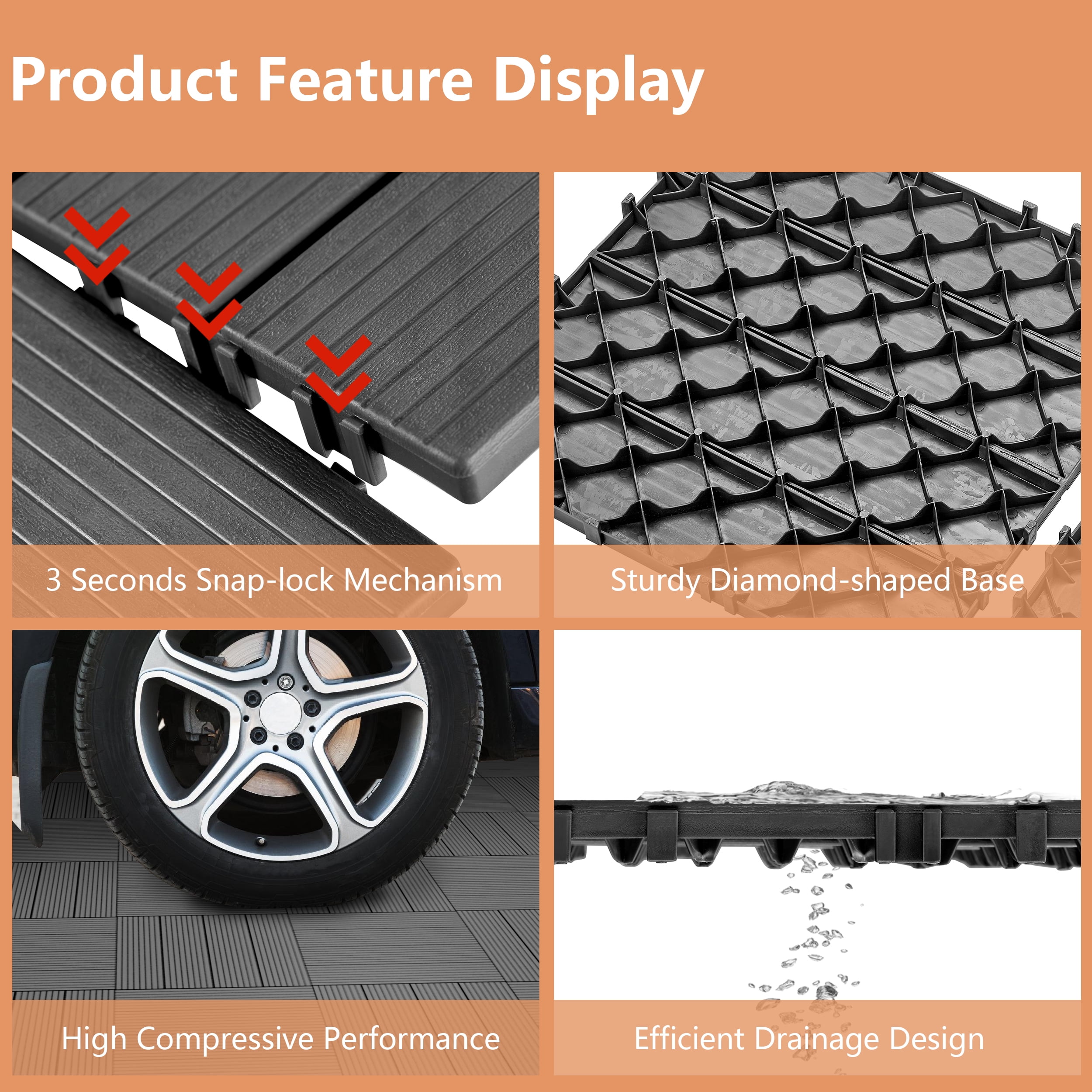TrumanPick 36 PCS Deck Tiles Patio Pavers Interlocking Flooring Tiles 12"W x 12"L Waterproof Outdoor Flooring for Patio Garden Balcony Backyard All Weather Use, Dark Gray