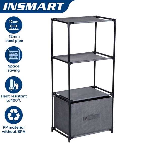 INSMART 3-Tier Storage Rack – Light Duty,Space-Saving Organizer for Home, Office,Garage – Adjustable,Sturdy Steel Frame, Easy Assembly (Dark Gray)