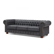 Classic Chesterfield Accent Sofa, Faux Leather Upholstered Sofa Couch with Deep Button Tufted Backrest, 3-Seater Large Sofa Couch with Nailhead trim Arm for Bedroom Living Room Apartment, Dark Grey
