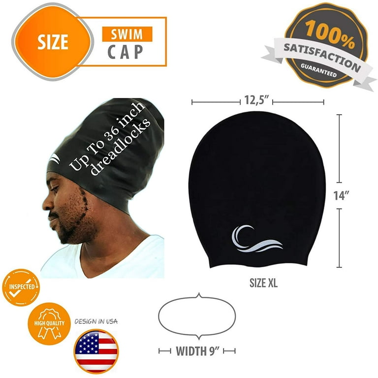 Long Hair Dreadlock Swim Cap – Silicone Swimming L Cap - Waterproof Black Large Swim Cap with Extra Pouch – Pool Caps Ideal for Women Men Youth.