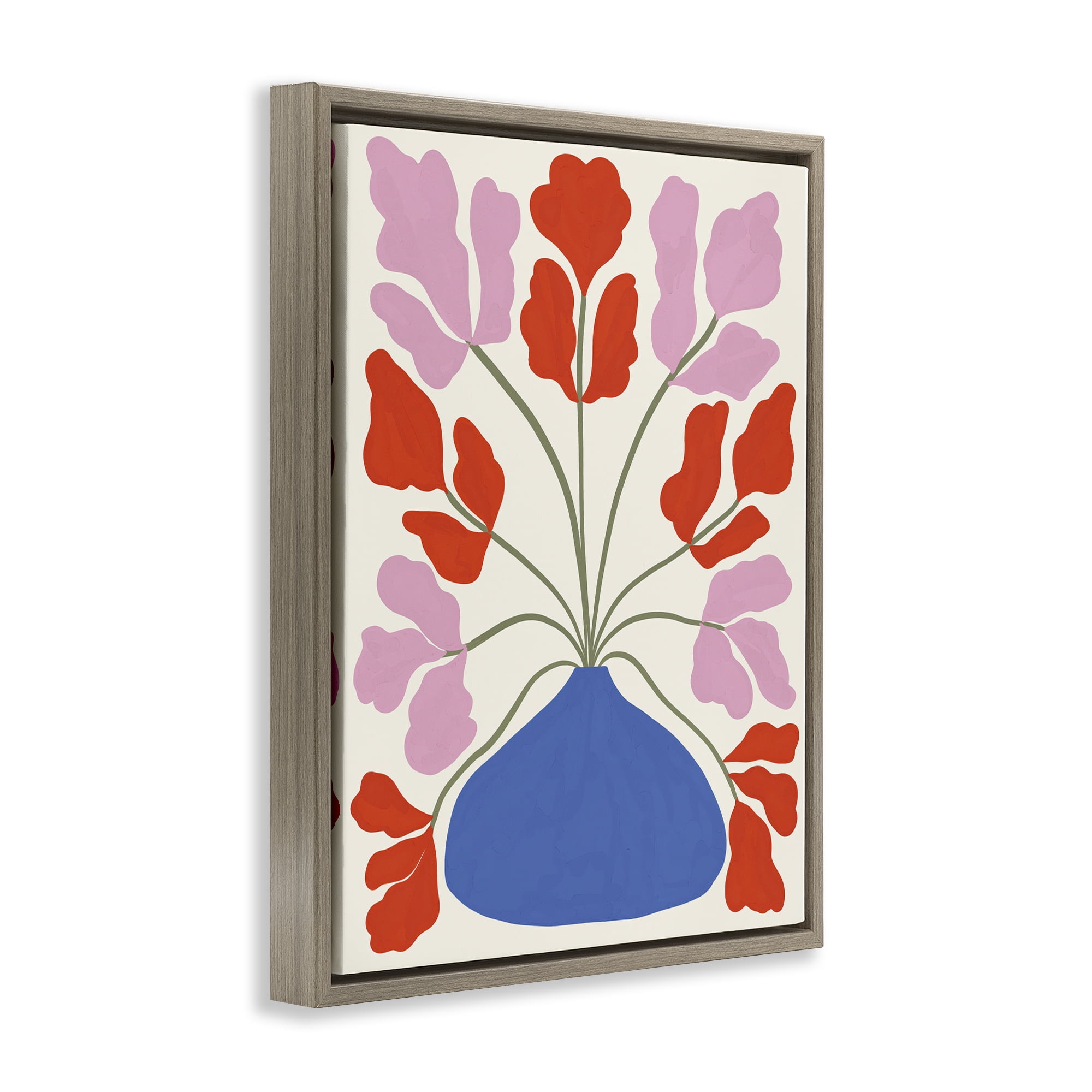 Stupell Industries Bold Symmetrical Flower Pot Plants & Flowers Painting Brown Floater Framed Canvas Art Print Wall Art, 17 x 21