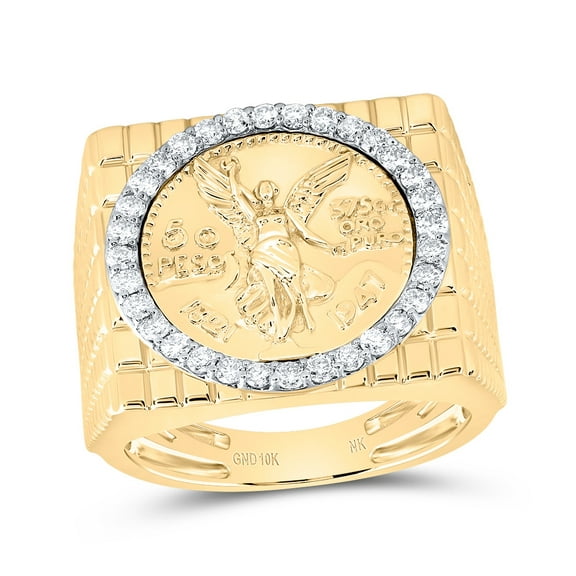 10kt Yellow Gold 5/8 Cttw Diamond Centenario Mens Ring, Men Size: 8-12