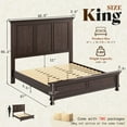 thumbnail image 3 of Amerlife Solid Wood King Bed Frame with 65.2" High Headboard, Traditional Platform Bed with Heavy Duty Slats, Easy Assembly, Dark Brown, 3 of 10