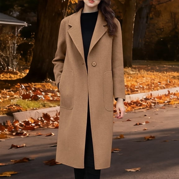 Women's Wool Blend Hooded Coats Long Sleeve Belted Trench Coat Casual Open Front Overcoat