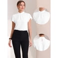 thumbnail image 2 of Top de trabajo para mujer con cuello levantado, manga casquillo, espalda de cerradura, elegante blusa de negocios blanco M, 2 of 6