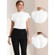 thumbnail image 2 of Top de trabajo para mujer con cuello levantado, manga casquillo, espalda de cerradura, elegante blusa de negocios blanco M, 2 of 6