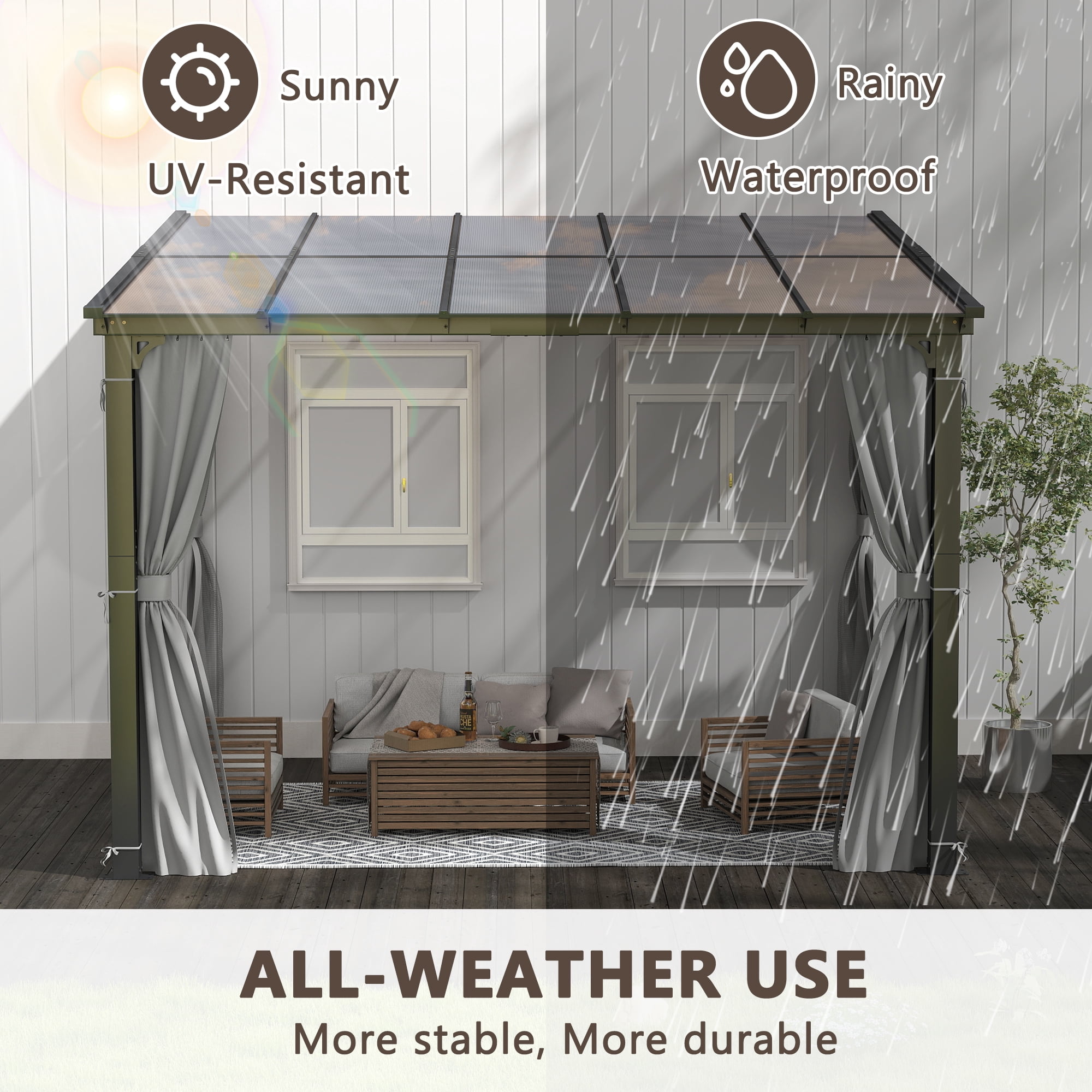 Howsvn 10x10 FT Wall-Mounted Aluminum Outdoor Patio Gazebo, Pop-Up Canopy Tent Instant Shelter with UV Protection & Waterproof Cover for Outdoor Events