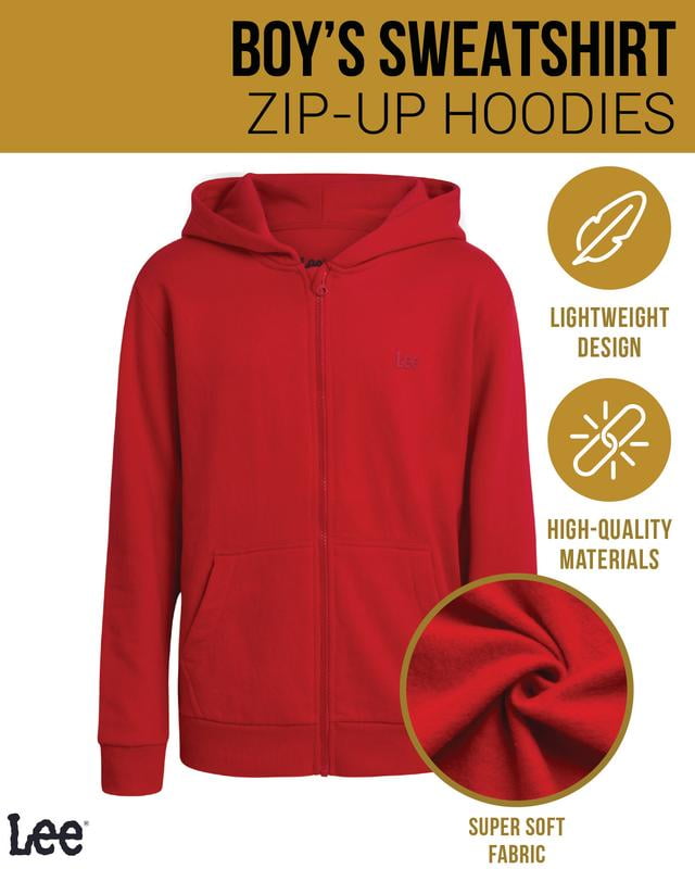 Lee Boys' Zip Up Hoodie - 3 Pack Soft Hooded Sweatshirt for Boys - Cozy Plain Hoodies (Sizes: S-XL)
