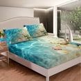 thumbnail image 2 of Erosebridal Ocean Bed Sheets Set Twin Beach Fitted Sheets Coastal Nature Theme Pattern Teal Flat Sheet Hawaiian Top Sheet Sea Wave Animals Starfish Sheet Set 1 Pillow Case,Blue Room Decor, 2 of 3