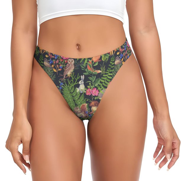 Fotbe Forest Animals And Plants Tanga Sin Costuras para Mujer con Estampado – Panties Invisibles, Transpirables y Cómodos para Uso Diario-X-Large