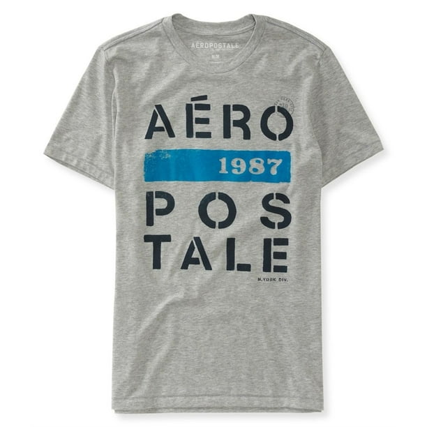 Aeropostale Mens Stencil 1987 Camiseta gráfica, gris, pequeña Aeropostale Camiseta gráfica
