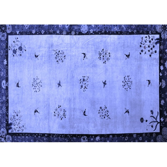 Ahgly Company Machine Washable Indoor Rectangle Oriental Blue Asian Inspired Area Rugs, 8' x 12'