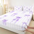 thumbnail image 4 of Manfei Princess Bowknot Full Size Sheets 4-Piece for Girls,Purple Geometric Stripes Bed Sheets for Teens Kids,Microfiber Bedroom Decor, 4 of 5