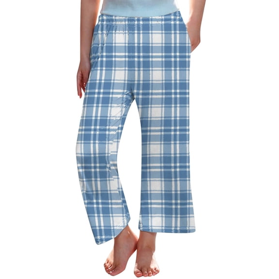 Byoo Big Girls Comfort Loungewear Trousers Plaid Graphic Wide Leg Straight Fit Casual Sleepwear Pants Baggy Trousers,Light Blue