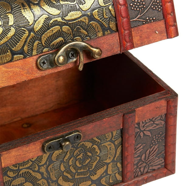 Rustic Wooden Storage Chest Trunk with Antique Hardware | Decorative Wood  Box for Vintage Charm | 11 x 7 x 5.5